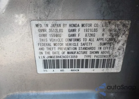 2010 Honda Fit Sport from USA, damaged, VIN JHMGE8H42AC013059